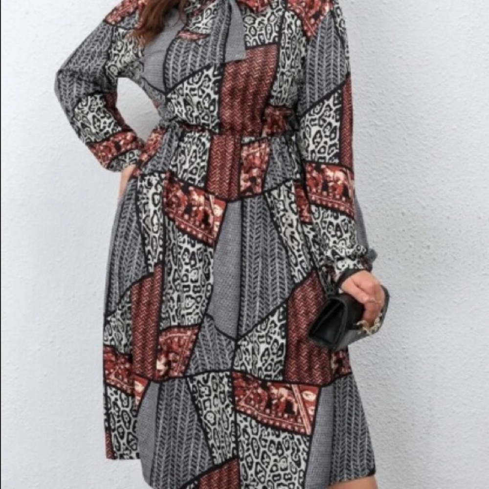 Plus Chevron and Leopard Print tie neck Dress. Multicolor. Size 18/3x Shein.